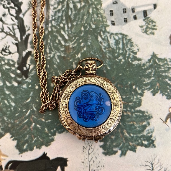 Vintage Blue Max Factor Solid Perfume Locket Necklace - Picture 1 of 5